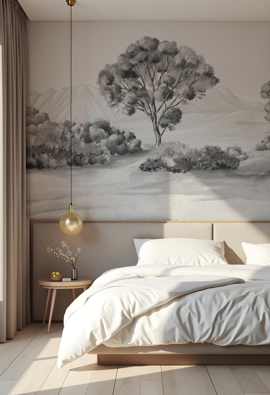 Papier peint paysage poétique noir et blanc, XXL, tendance