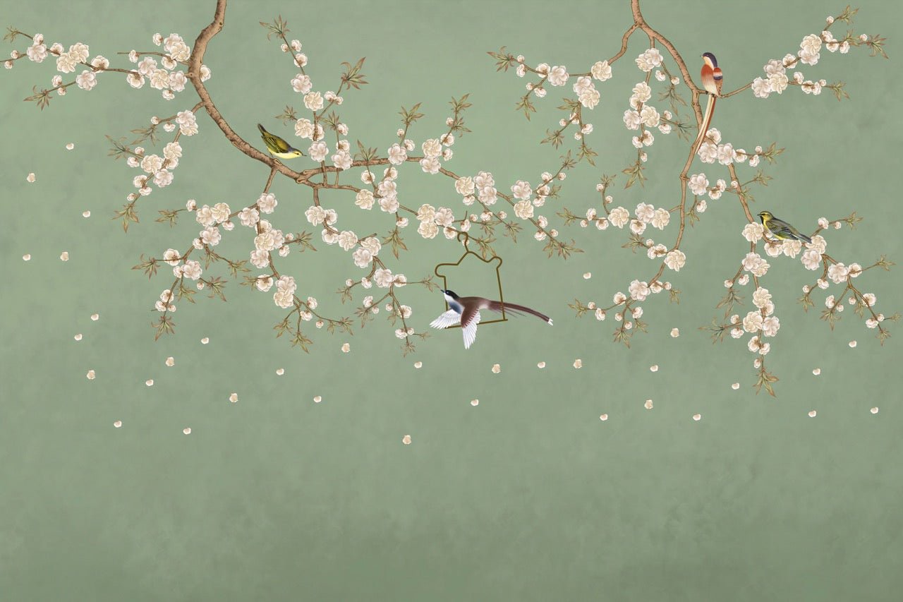 Papier peint sakura zen vert, XXL, tendance