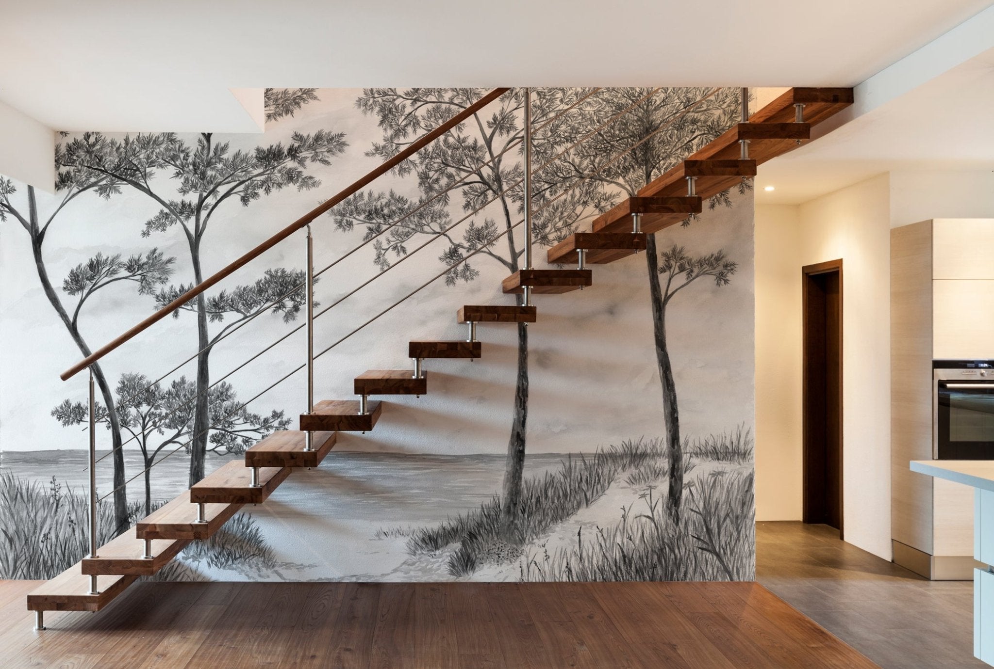 papier peint haut de gamme escalier design pins maritimes