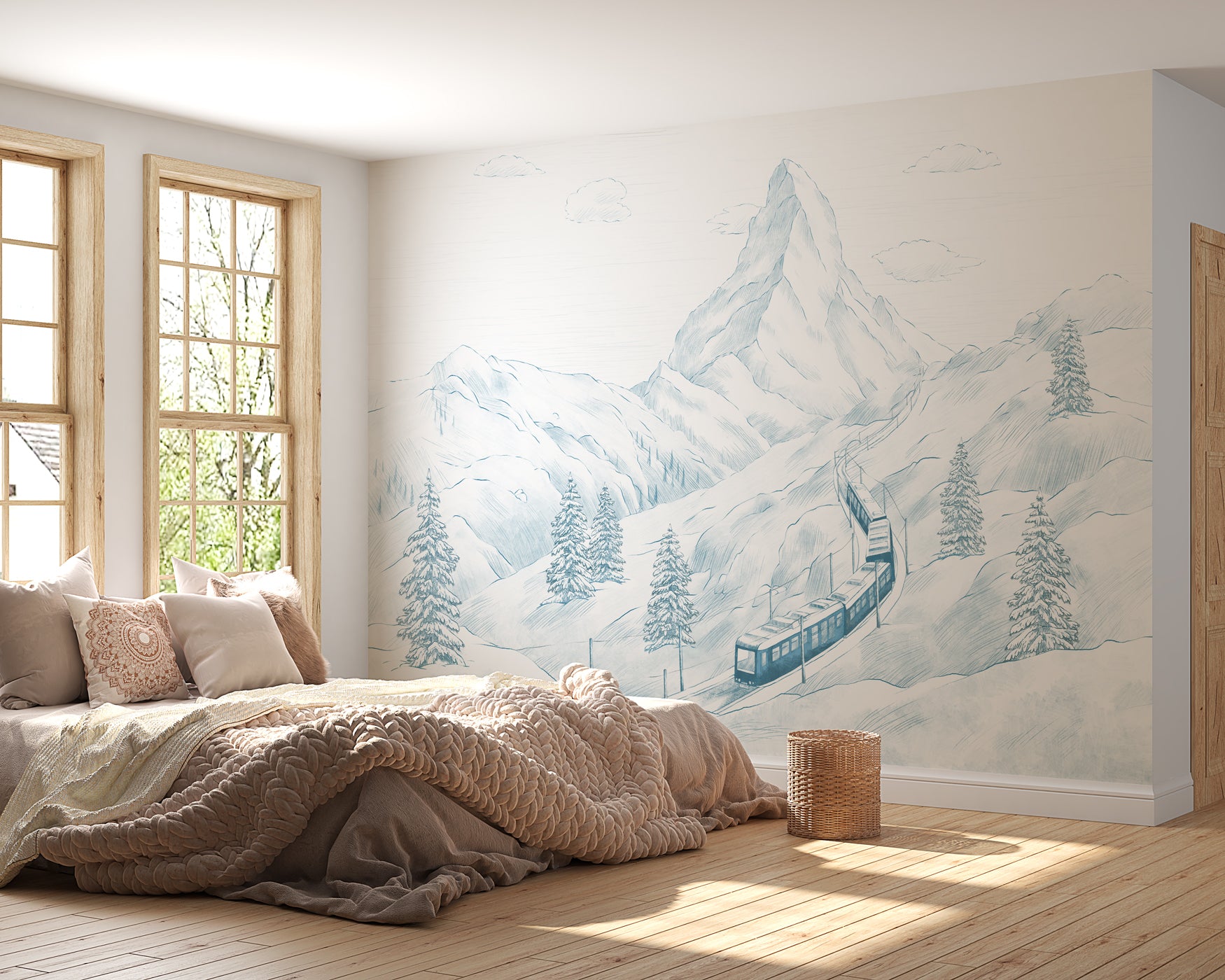 Papier peint panoramique Mont Cervin bleu, XXL, tendance