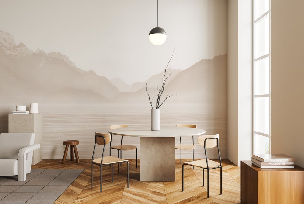 Papier peint Annecy et son lac paisible beige, mural concept, tendance