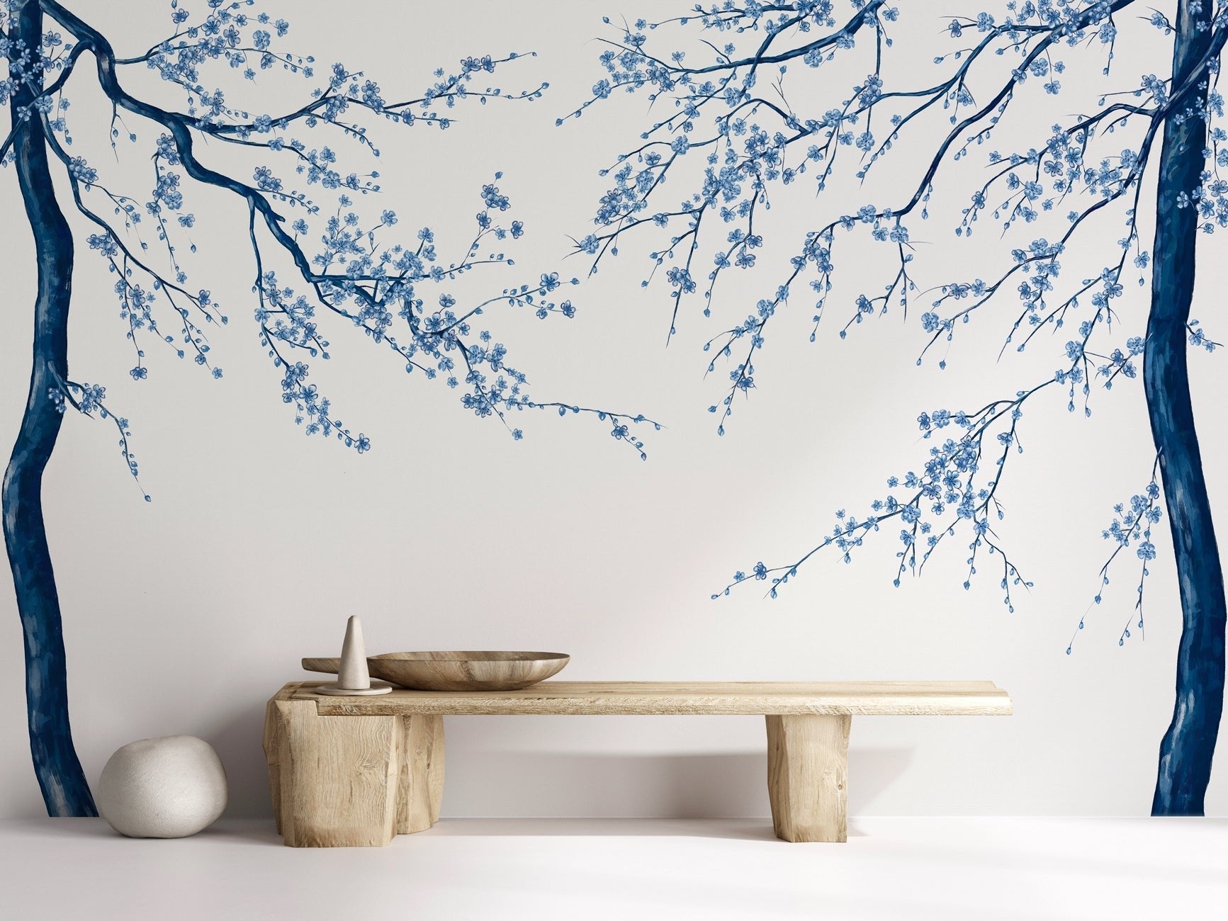 Papier peint panoramique fleur Sakura blanc - Muralconcept
