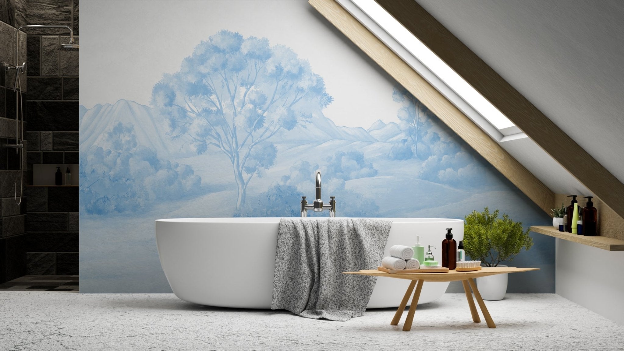 Papier peint paysage poétique bleu, XXL, tendance