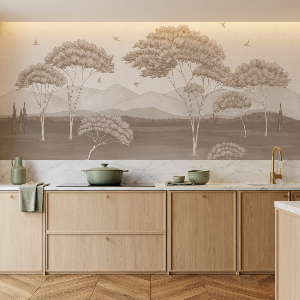 Panoramic wallpaper - The Pines of Provence (antique sepia)