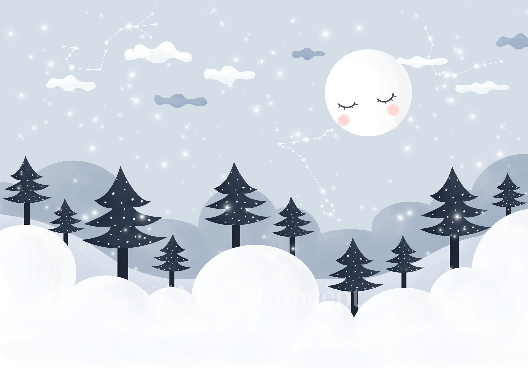 Papier peint enfant sapins enneigés - décor mural français