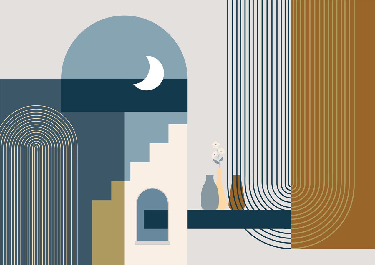 Papier peint arche bleu graphique - papier peint sur mesure francais - muralconcept