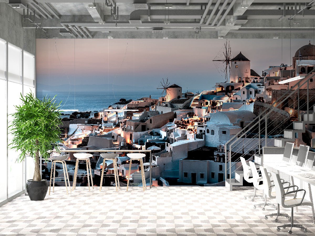 Papier peint photo Santorin coucher de soleil - papier peint sur mesure francais - muralconcept