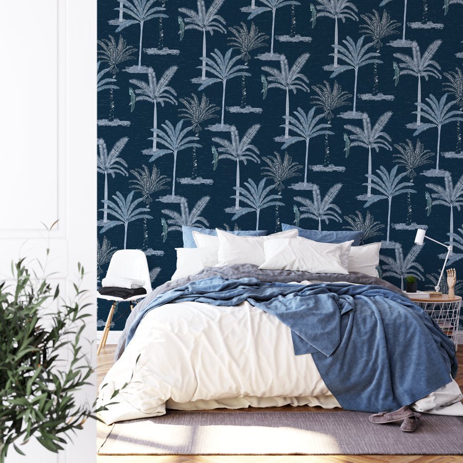 Papier peint palmier jungle bleu - papier peint sur mesure francais - muralconcept