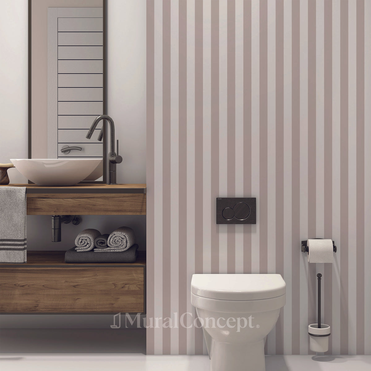 Beige retro striped toilet wallpaper