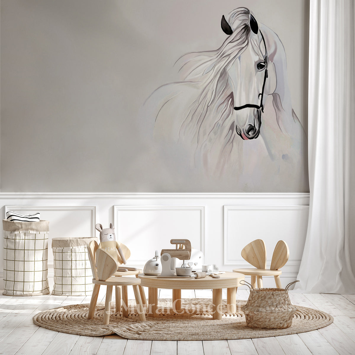 Children's bedroom wallpaper white stallion