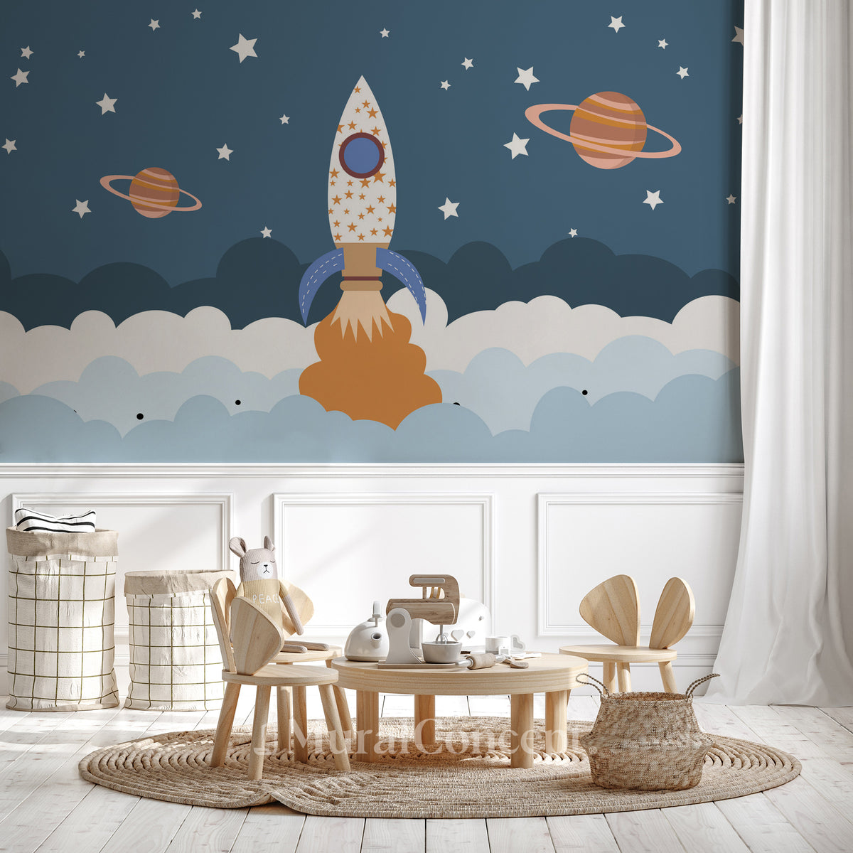 Papier peint chambre enfant fusée univers espace