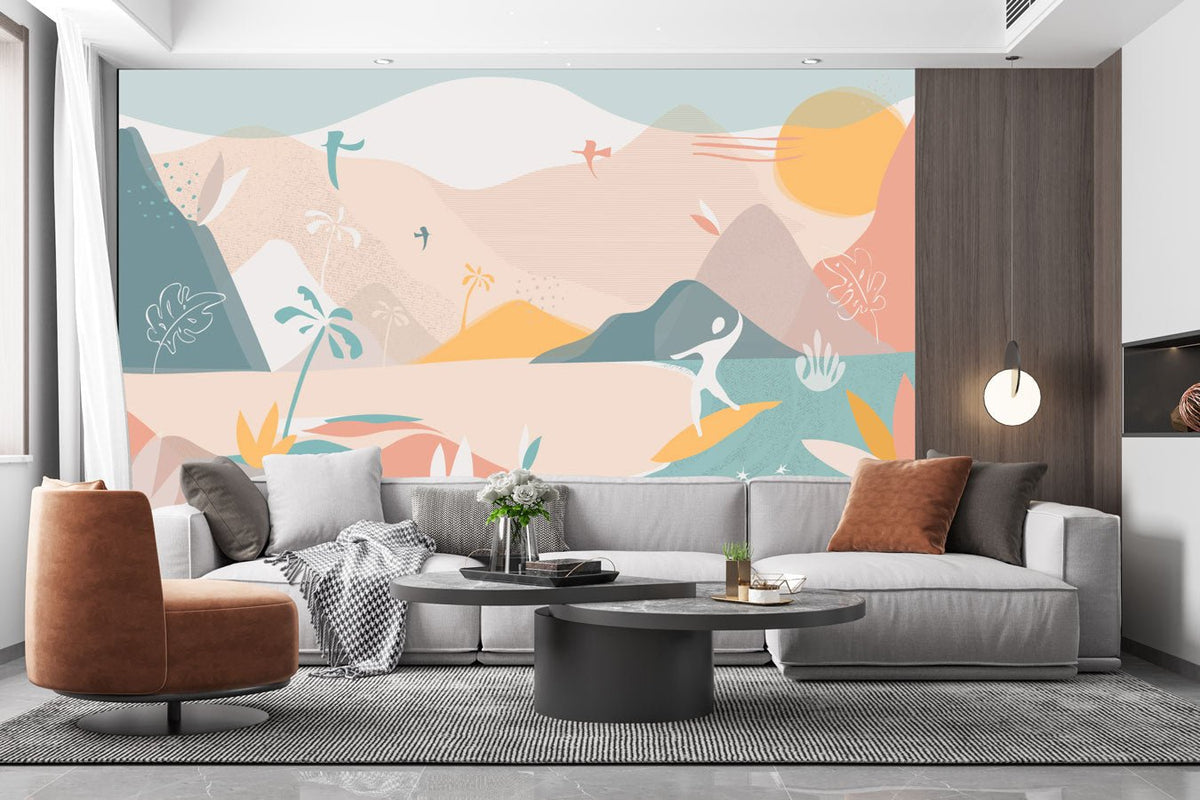 Beach art deco panoramic wallpaper