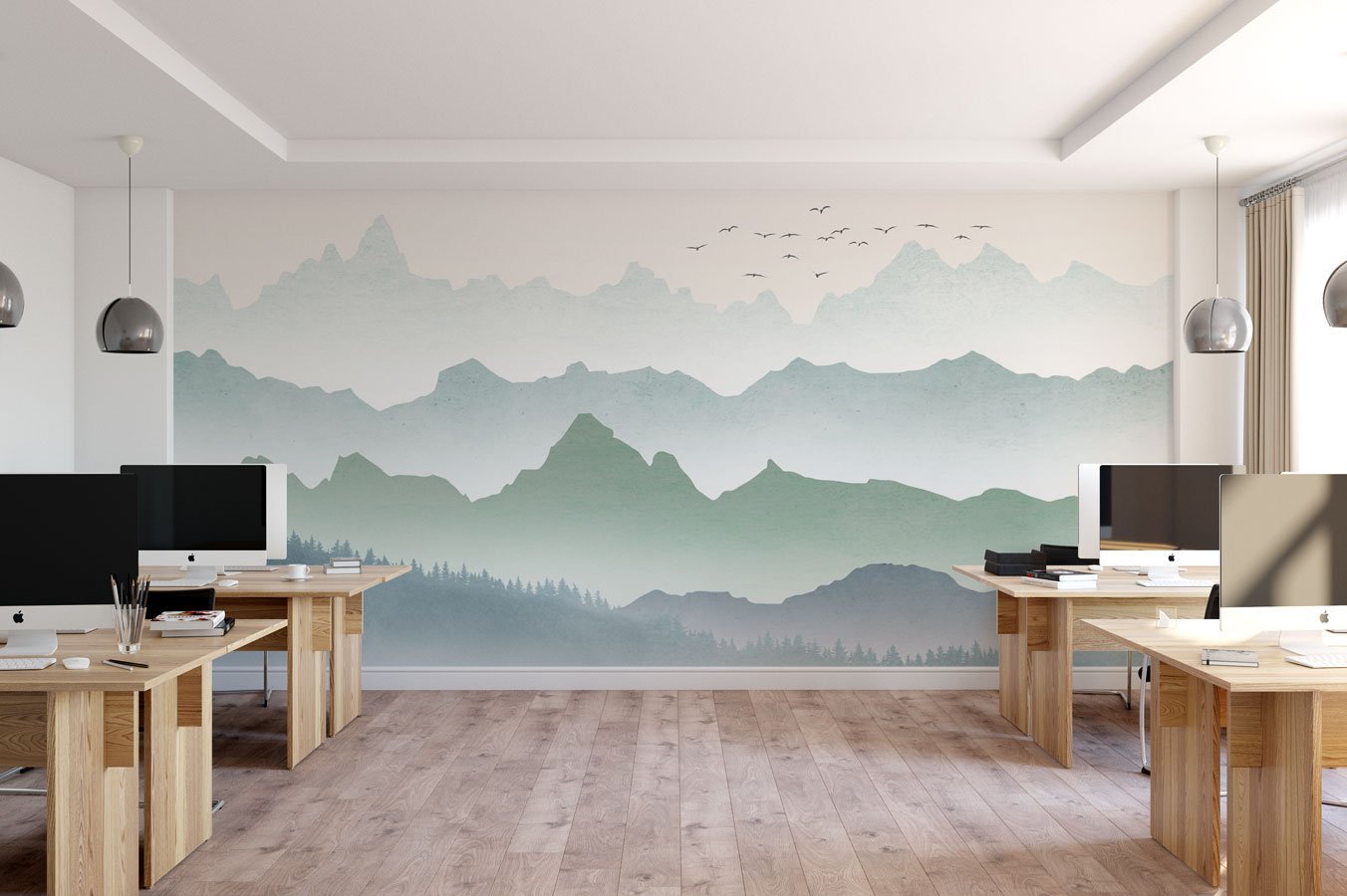 Papier peint brume matinale forêt - papier peint sur mesure francais - muralconcept