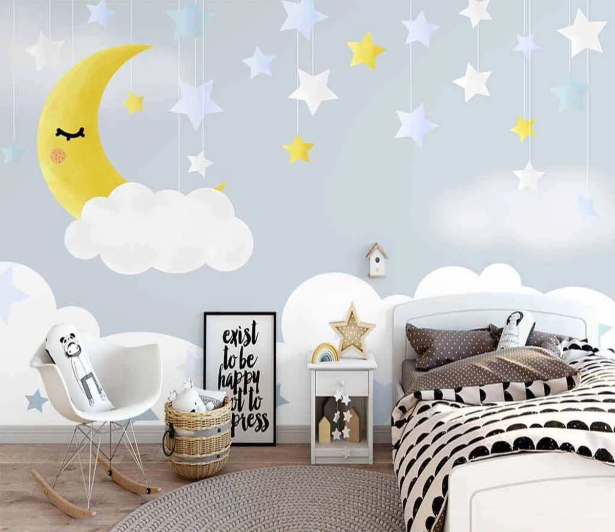 Starry night baby room wallpaper