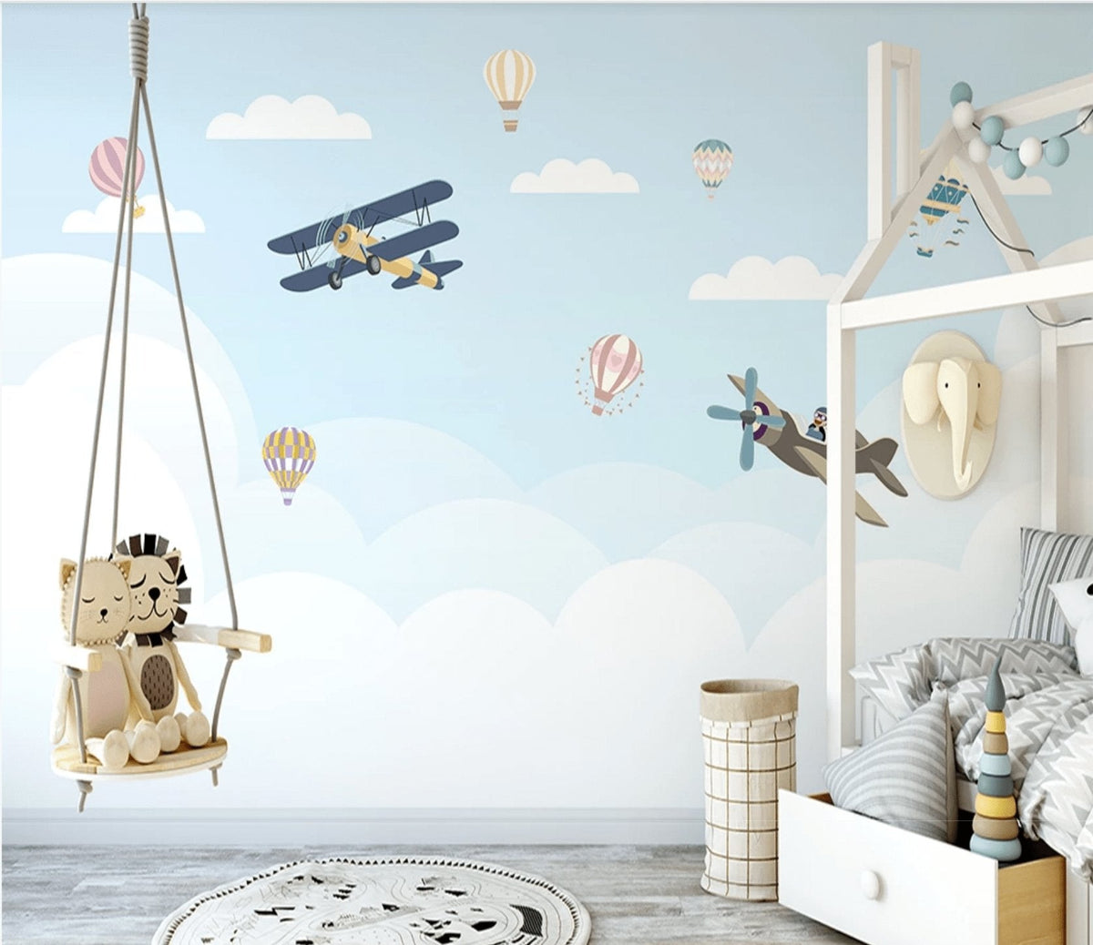 Papier peint Chambre enfant Avion Nuage