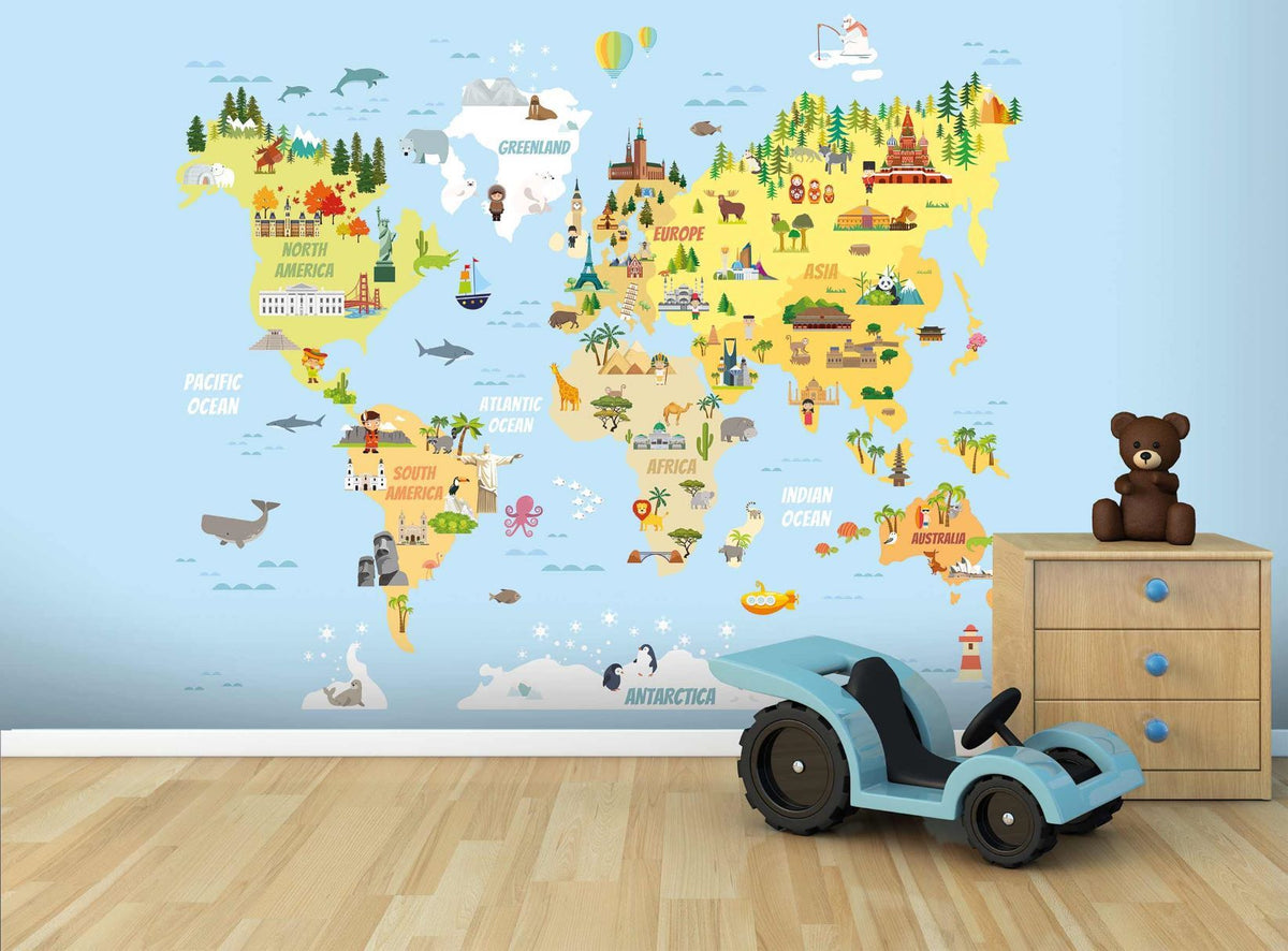 World map children's bedroom wallpaper