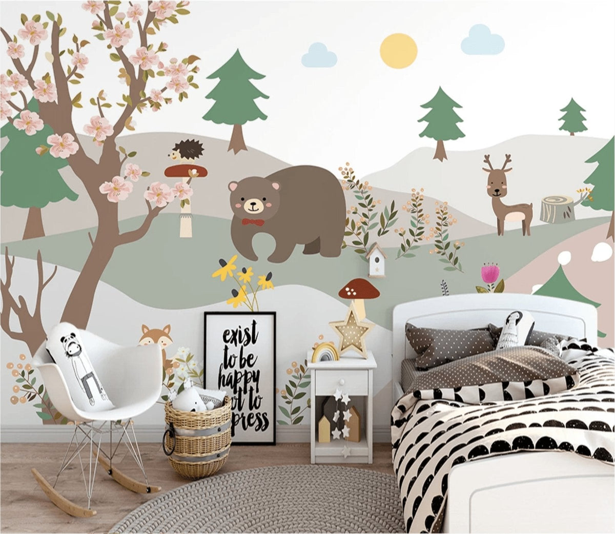 Children's bedroom wallpaper forest bear