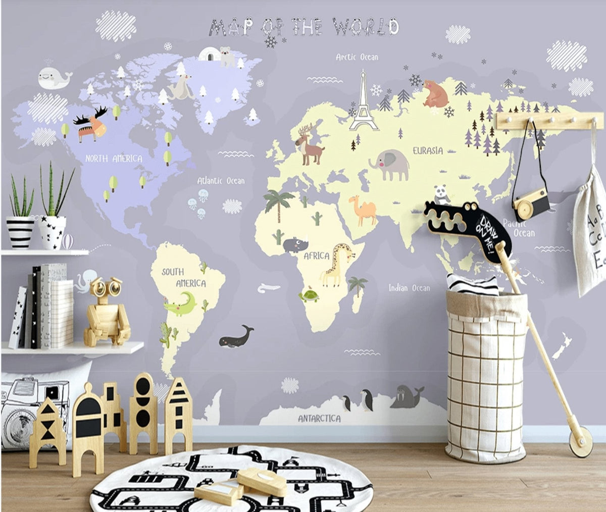 Children's wallpaper world map girl