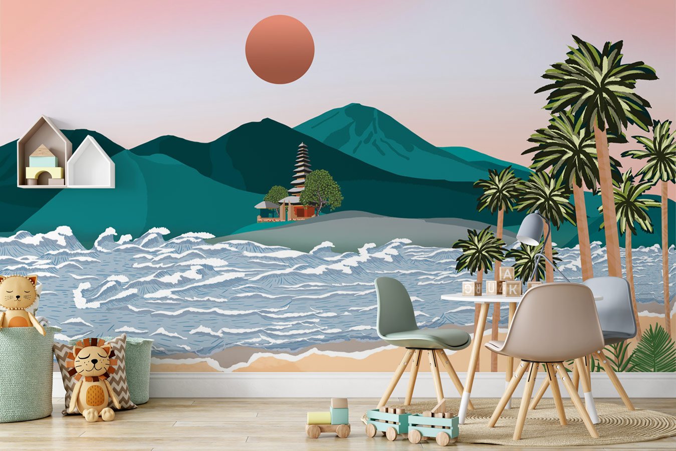 Papier peint illustration Bali inspiration - papier peint sur mesure francais - muralconcept