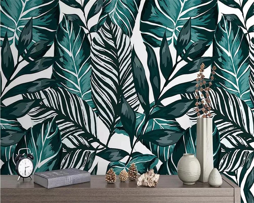 Papier peint intissé Feuille couleur Bleu Paon - papier peint sur mesure francais - muralconcept