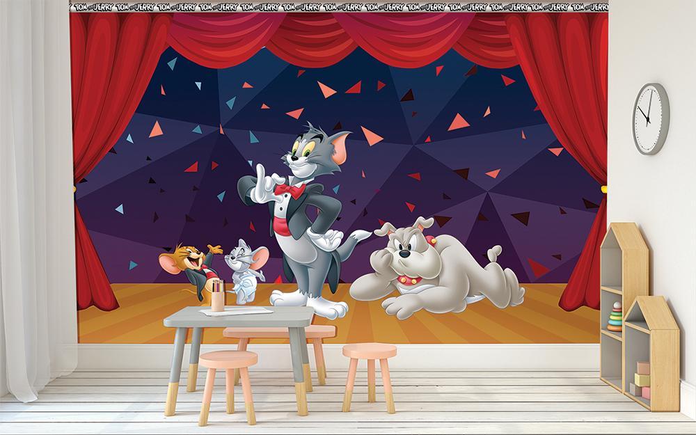 Panoramic cartoon wallpaper Tom & Jerry magic show performance