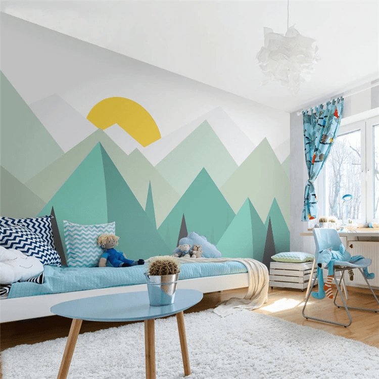 Papier peint panoramique scandinave montagne géométrique - papier peint sur mesure francais - muralconcept