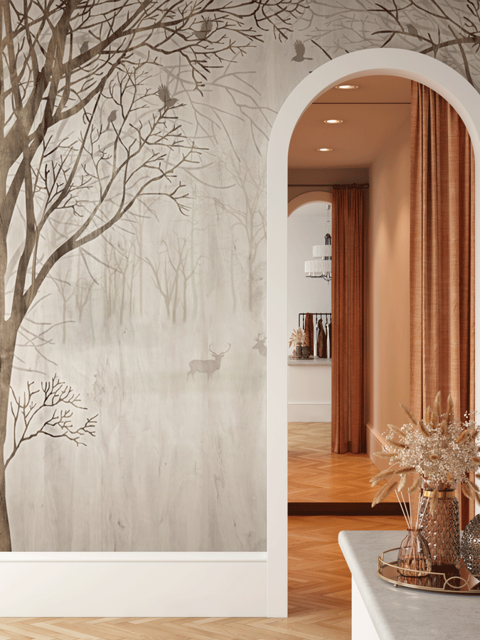 Papier peint sur mesure forêt bienvenue dans le bois - papier peint sur mesure francais - muralconcept