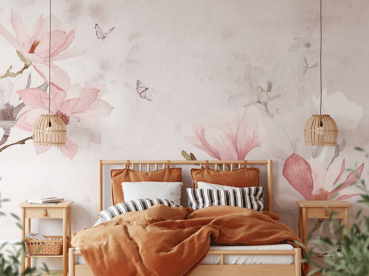 Pink magnolia watercolor wallpaper