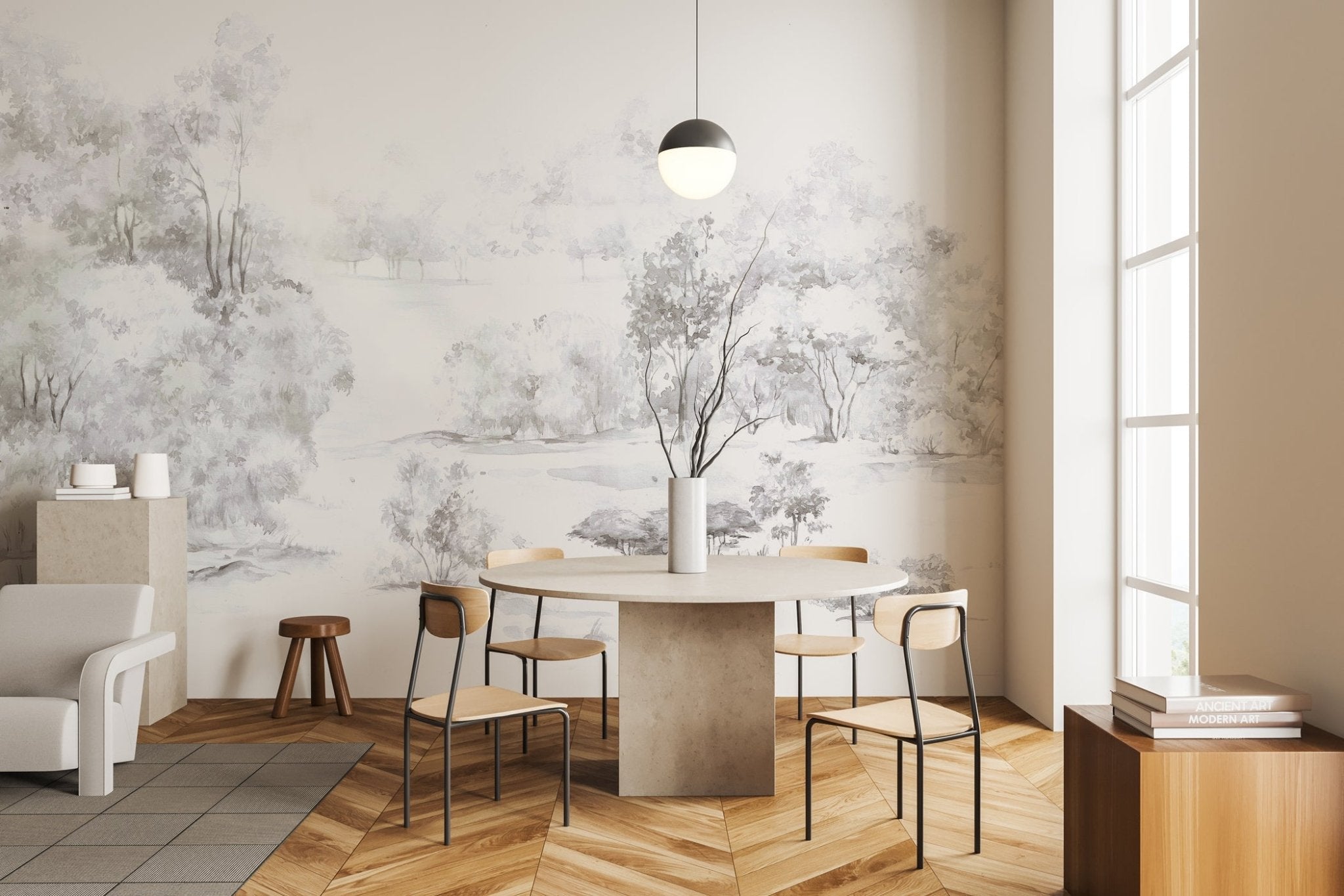 Papier peint forêt de pin aquarelle, mural concept, tendance