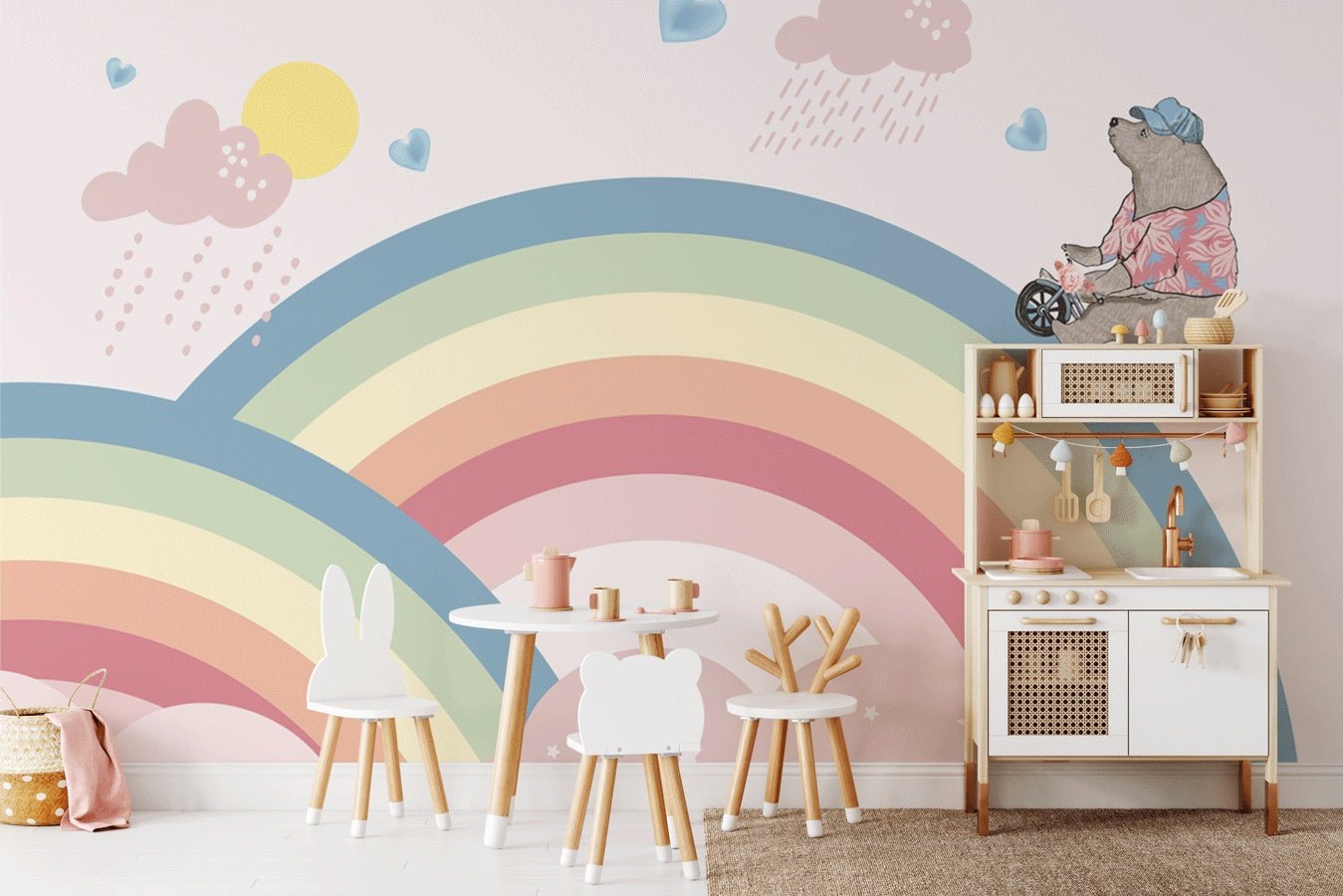 Papier peint arc en ciel et ours à vélo - Muralconceptpapier_peint_sur_mesure