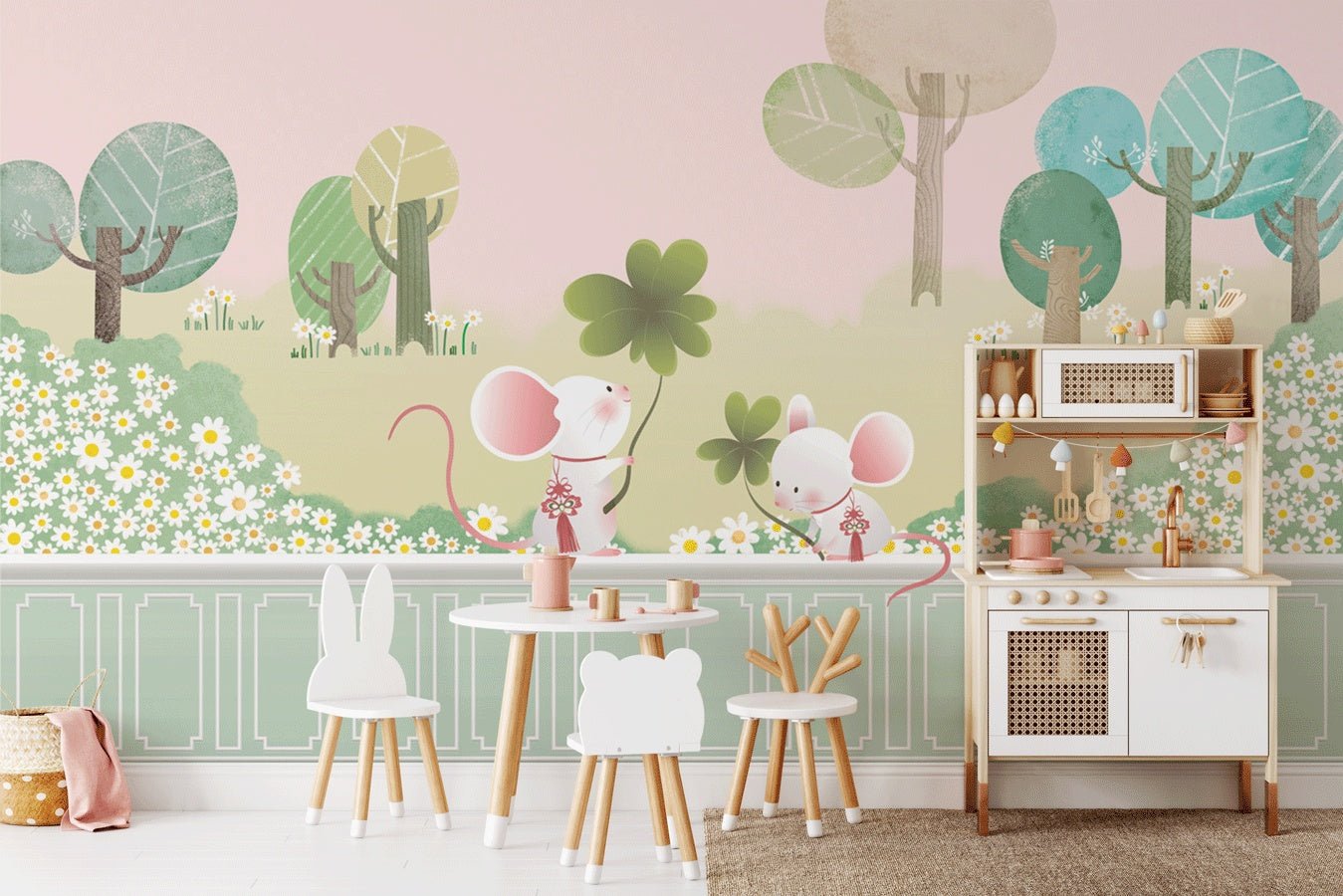 Papier peint bébé souris dans le jardin - Muralconceptpapier_peint_sur_mesure
