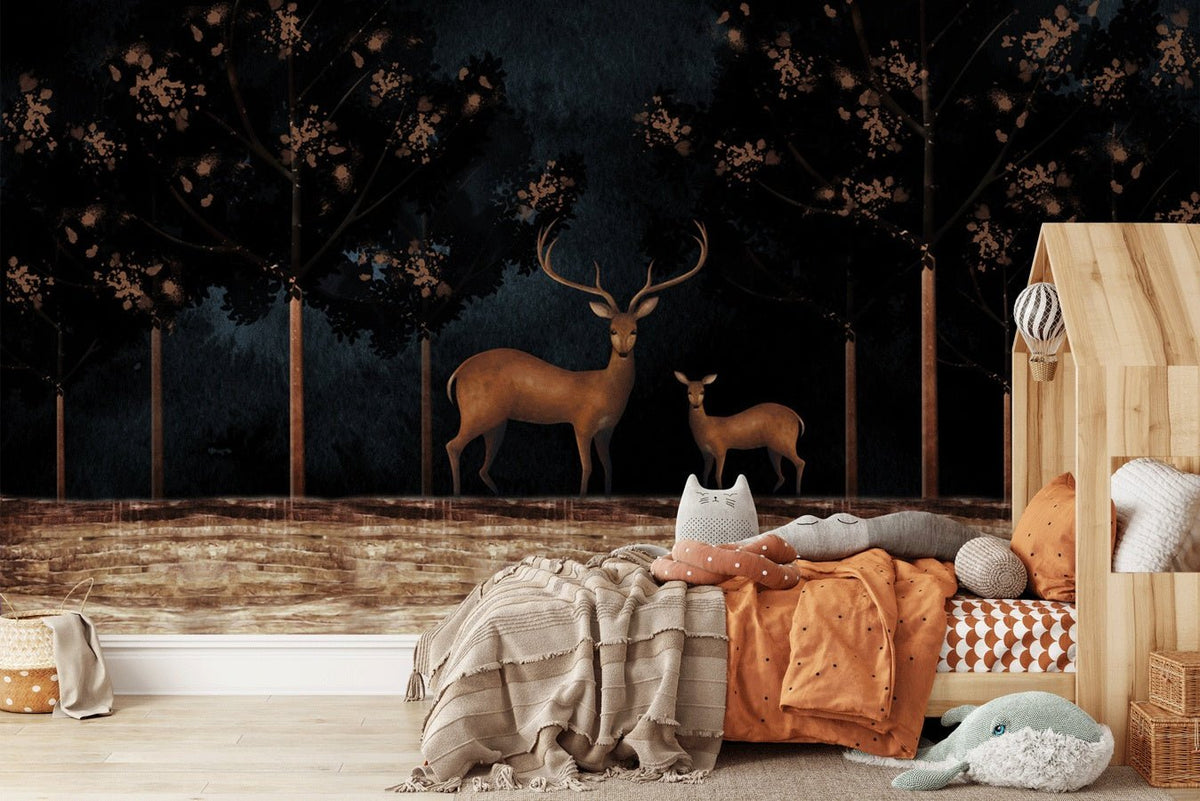 Black forest chic deer wallpaper