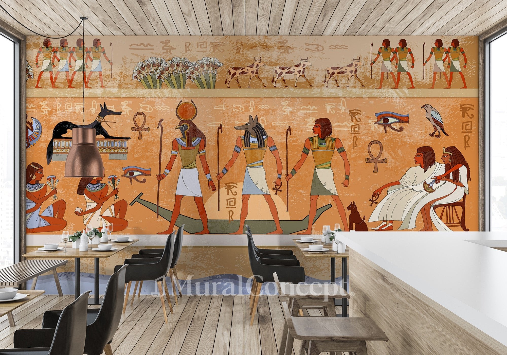 Papier peint bistrot peinture Egyptienne - panoramique français