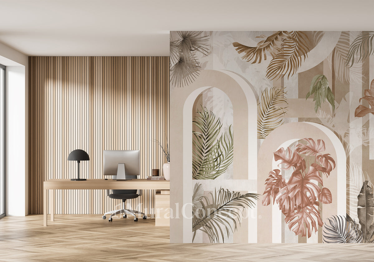 Trendy sepia-arched office wallpaper