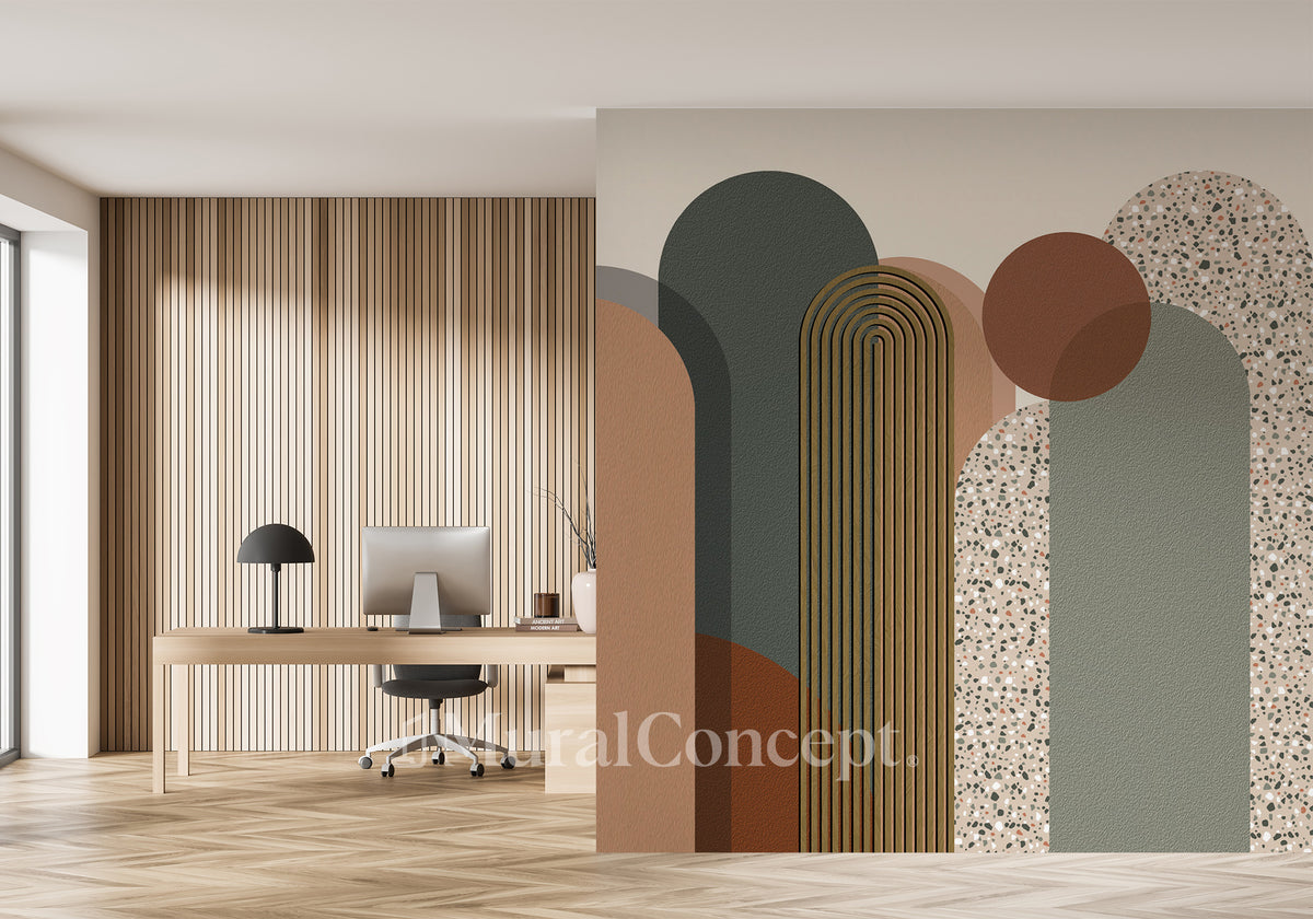 Trendy graphic art deco office wallpaper