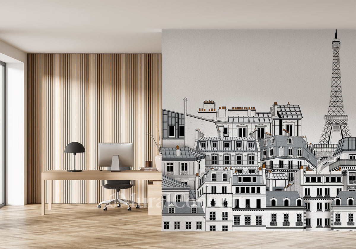 Parisian rooftops office wallpaper