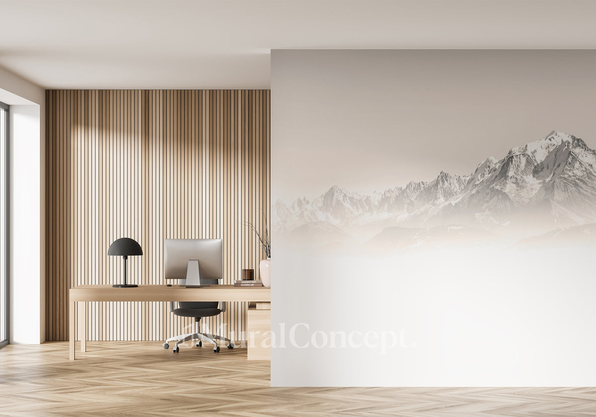 Mont Blanc office wallpaper in sepia mist