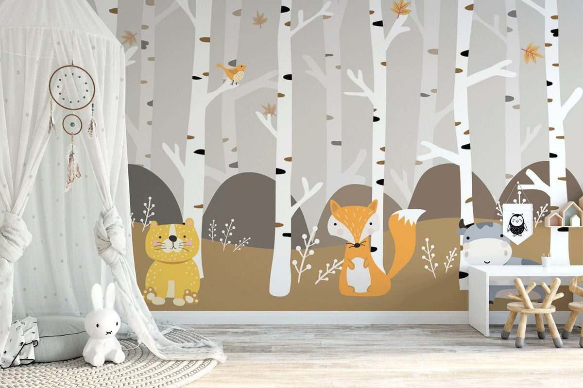 Baby room wallpaper animals in the forest