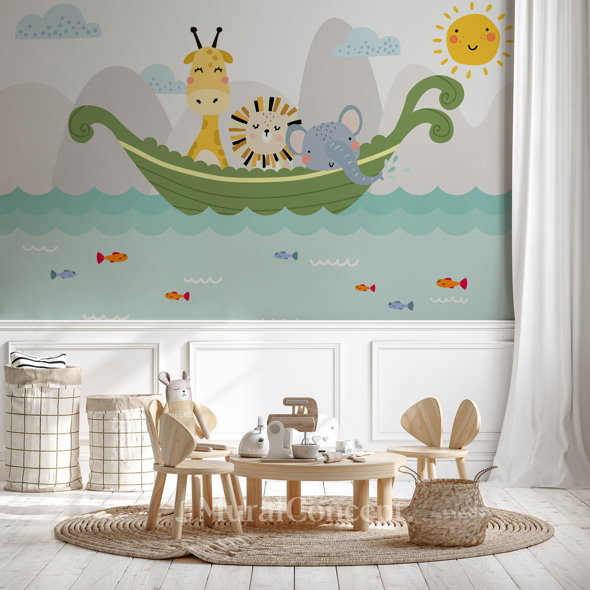 Baby room wallpaper boat animals