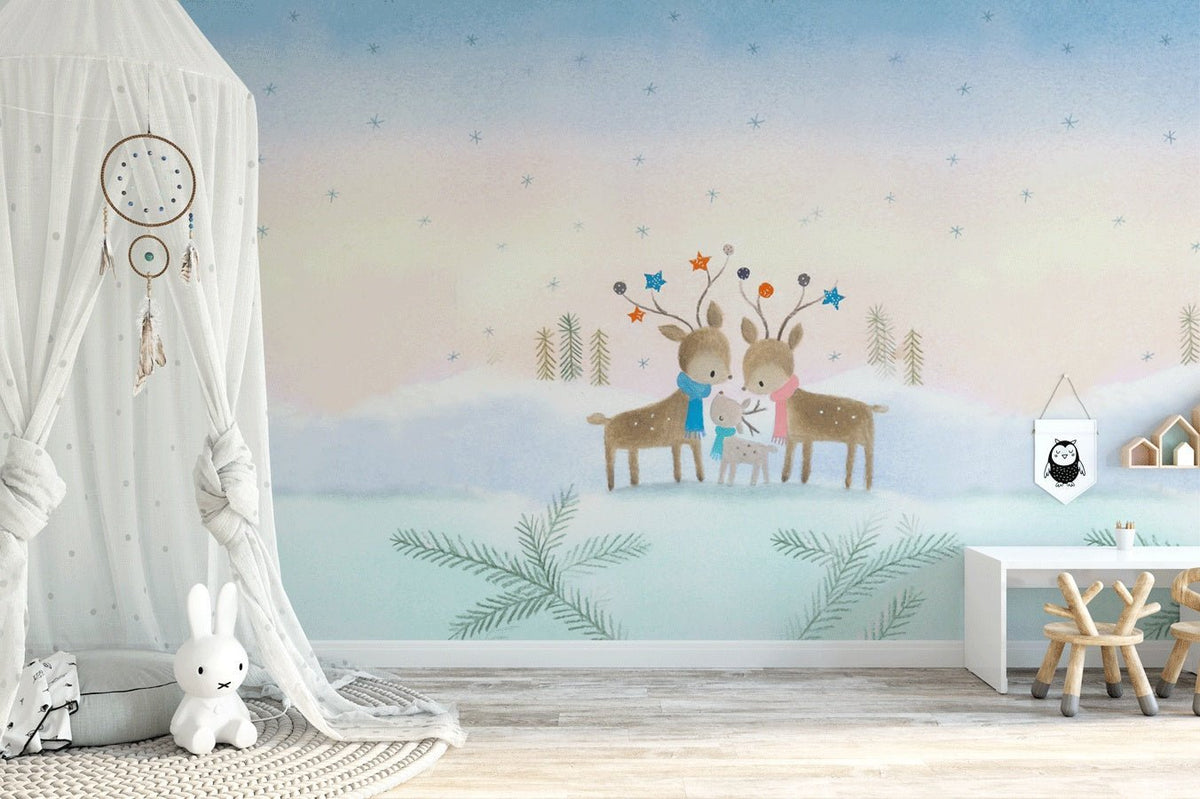 Fairy-tale deer bedroom wallpaper