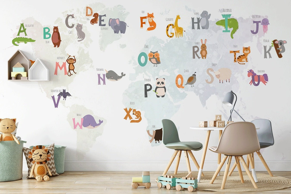 Children's bedroom wallpaper educational world map