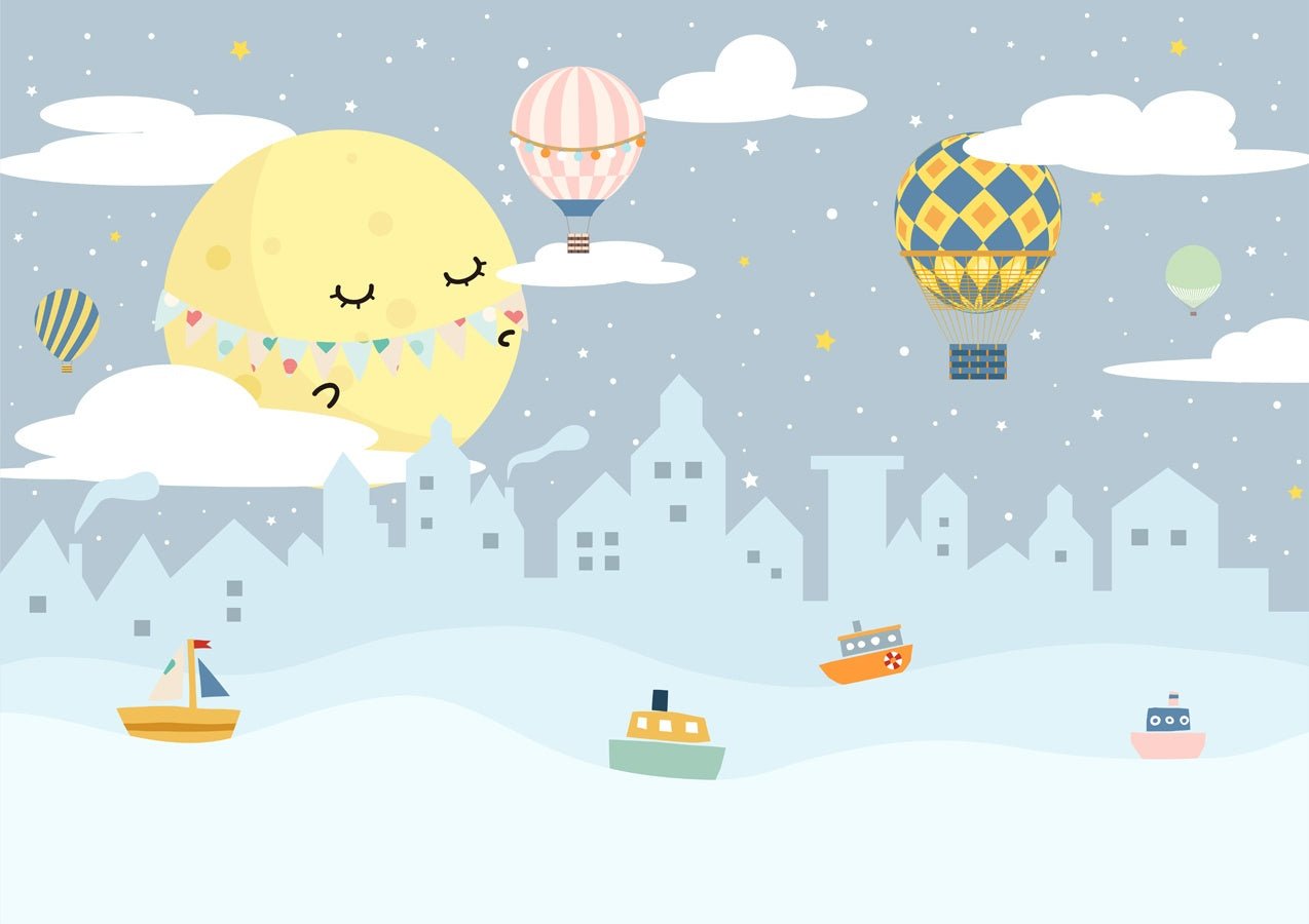 Papier peint chambre enfant douce lune en ville - Muralconceptpapier_peint_sur_mesure
