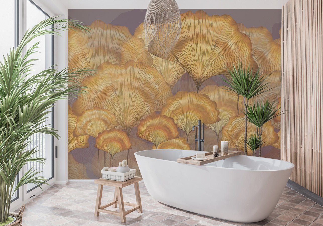 Papier peint contemporain ginkgo ocre - Muralconceptpapier_peint_sur_mesure