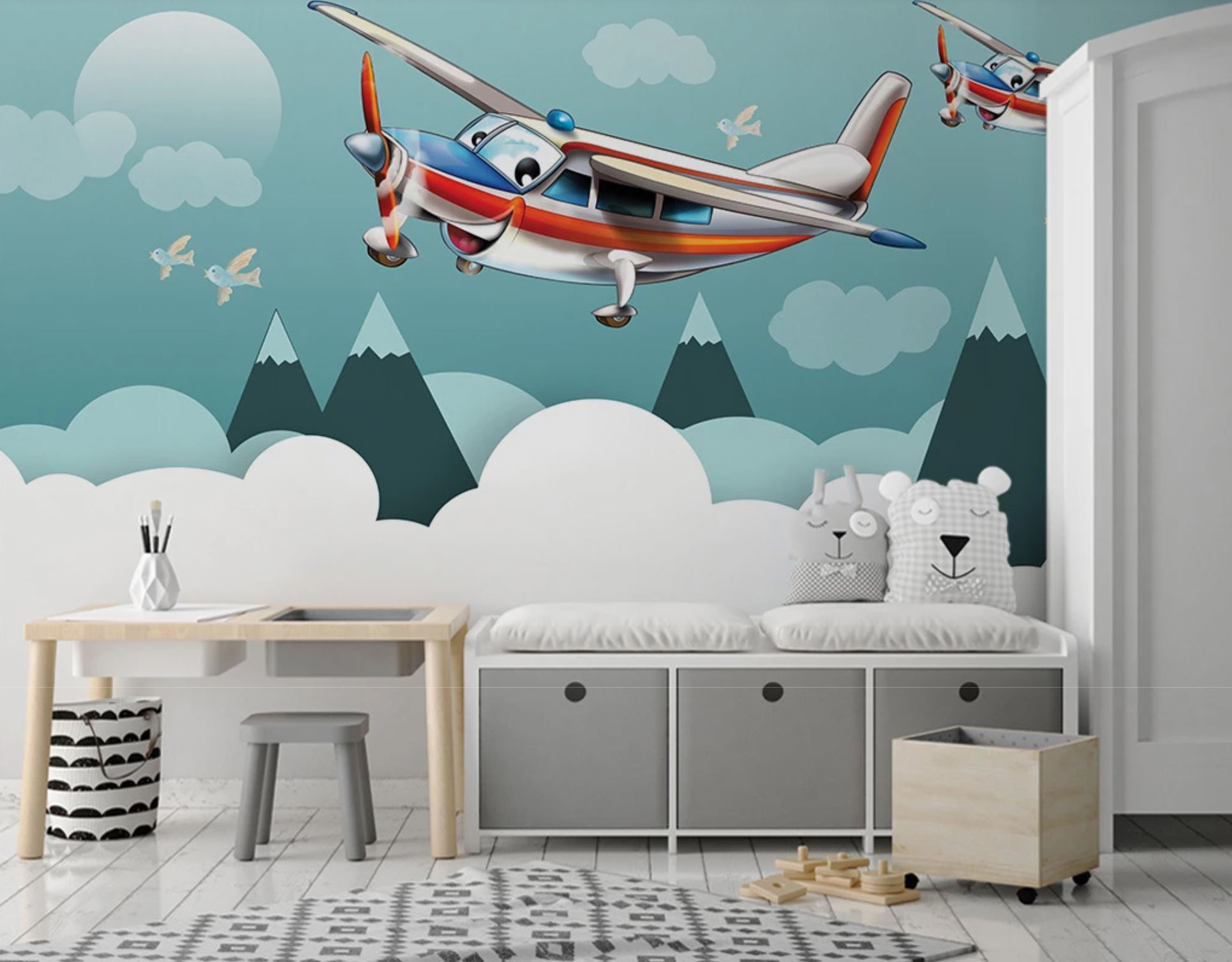 Papier peint enfant explorer en Avion - papier peint sur mesure francais - muralconcept