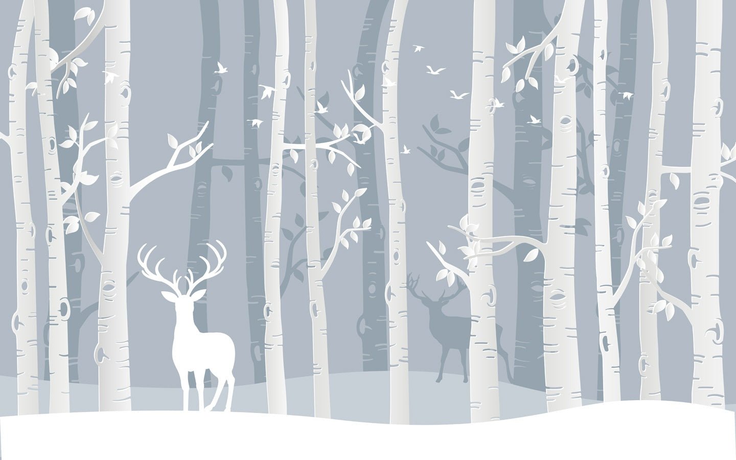 Papier peint enfant forêt scandinave bouleau et cerf - Muralconceptpapier_peint_sur_mesure