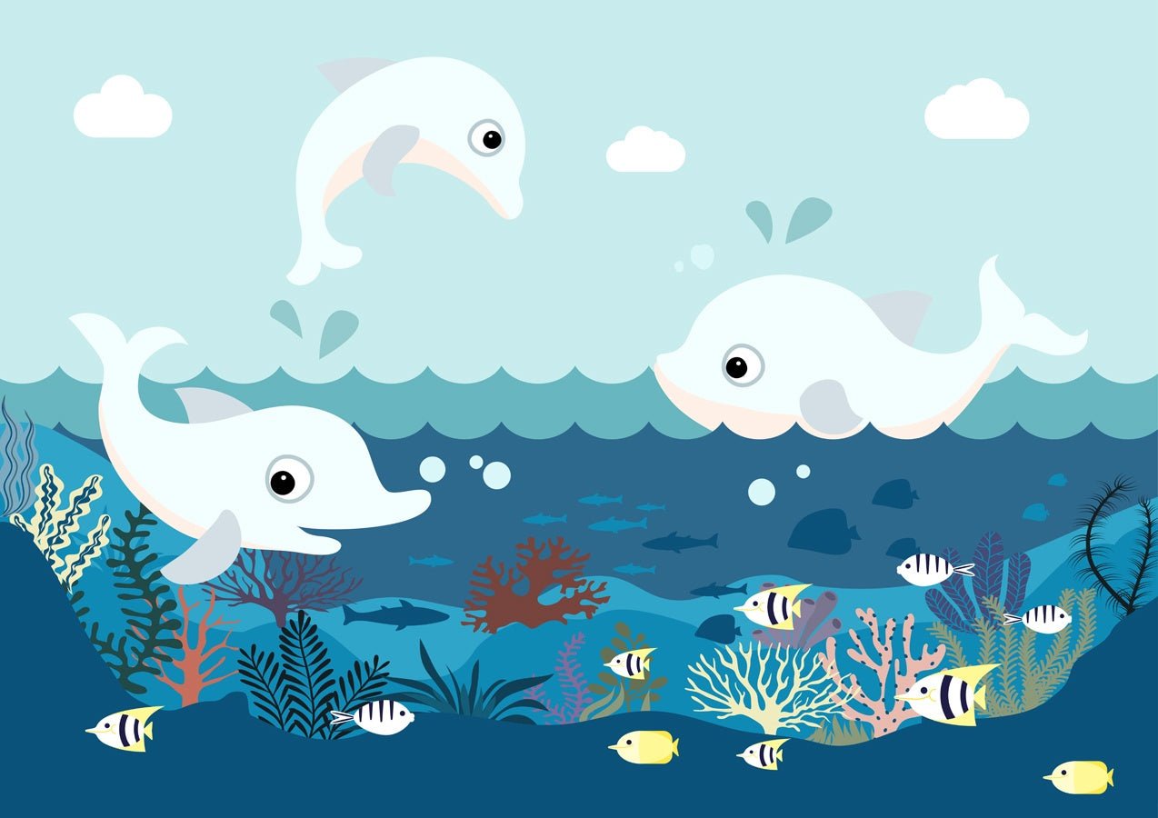 Papier peint enfant océan dauphin mer - Muralconceptpapier_peint_sur_mesure