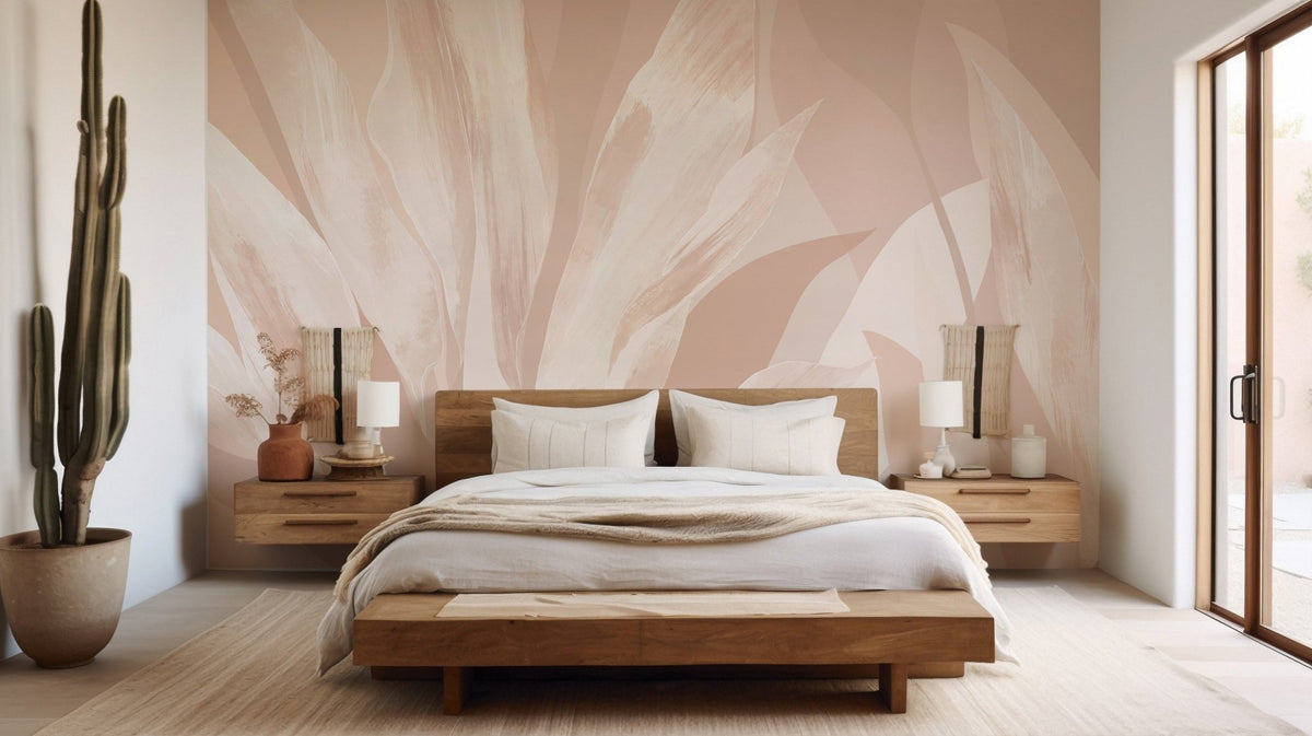 Nude floral fabric wallpaper