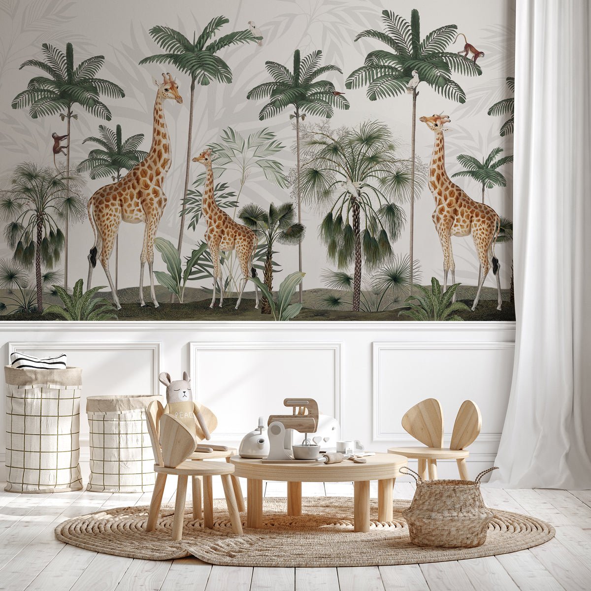 Papier peint famille girafes, mural concept, tendance