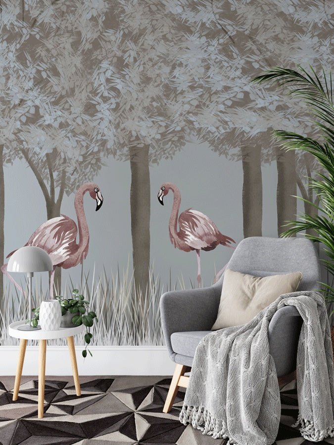 Enchanted pink flamingo wallpaper