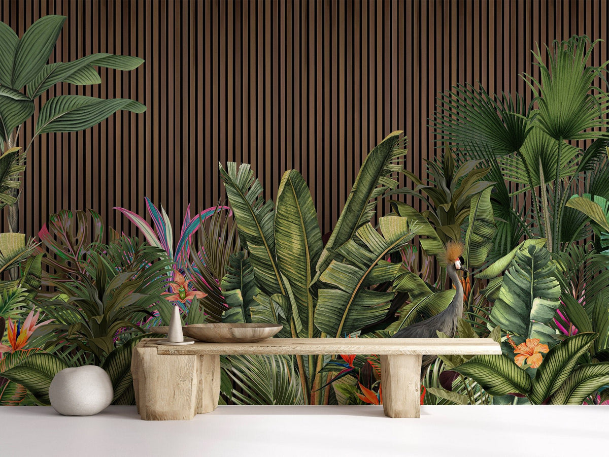 Panoramic wallpaper with plant strips